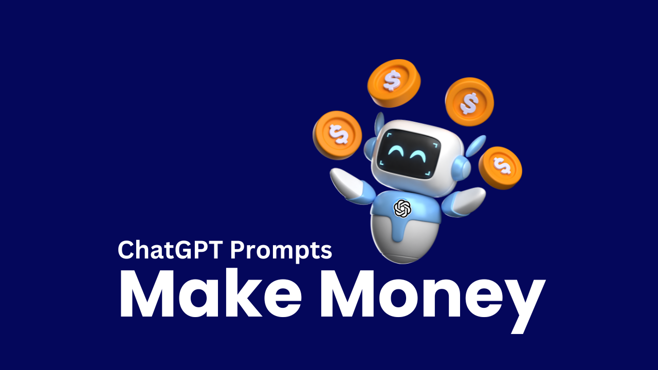 "ChatGPT Prompts | Make Money" with AI robot tossing coins